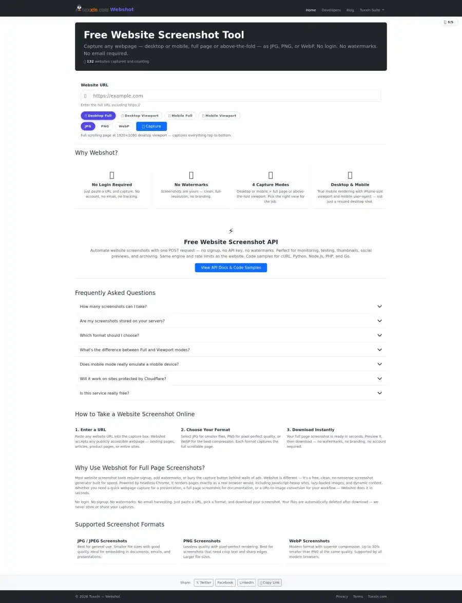 Desktop full-page capture of webshot.site